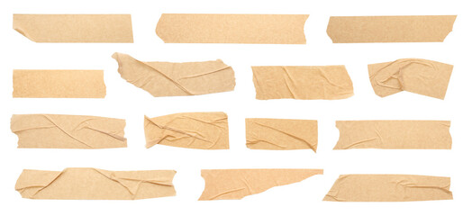 Adhesive tape pieces isolated on white, set