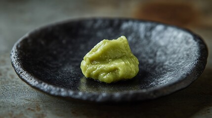 A dollop of wasabi on a black plate