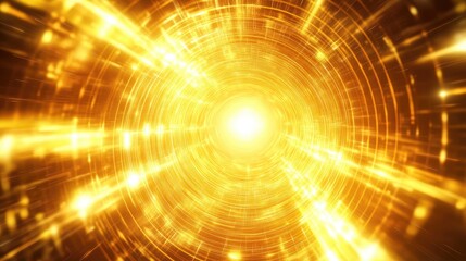 Fototapeta premium an abstract, digital art representation of a sun or light source emanating from a central point, creating a pattern of bright, yellow orange hues that radiate outward