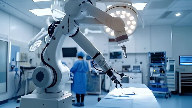 A robotic hand efficiently operates a machine in a hospital setting, assisting in various medical procedures, A medical robot performing a delicate surgery 
