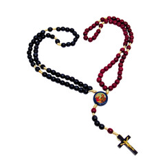 Naklejka premium Couple's rosary made of natural wood, with durable beads and handmade finish. A symbol of union, faith, and spirituality.