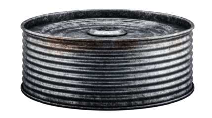 Metal Drum: A close-up shot showcases a weathered metal drum with horizontal ridges, exuding an industrial aesthetic, conveying a sense of history and endurance. 