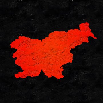 Slovenia red map on isolated black textured background. High quality coloured map of Slovenia.