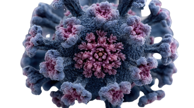 Microscopic Marvel: An intricately detailed 3D render of a virus particle, showcasing its complex structure and potential for scientific study. 