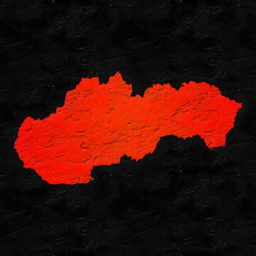 Slovakia red map on isolated black textured background. High quality coloured map of Slovakia.