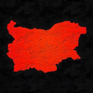 Bulgaria red map on isolated black textured background. High quality coloured map of Bulgaria.