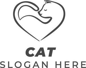 Dark Gray Heart Cat Vector – Elegant and Modern Design