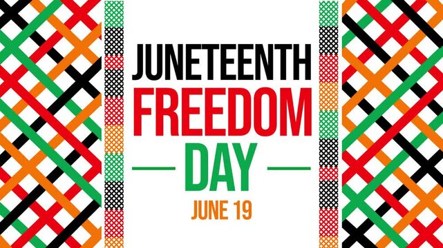 Juneteenth Freedom Day concept design in colorful shapes with typography, 4k animation in the center. June 19, Freedom Day, America