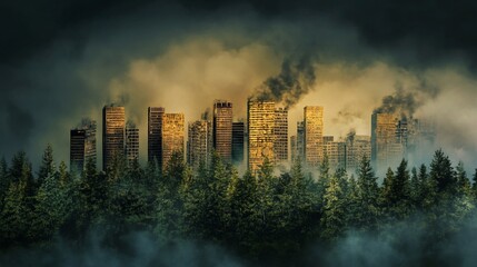 Obraz premium Cityscape in Ruins, A Post-Apocalyptic Vision of Urban Decay and Renewal
