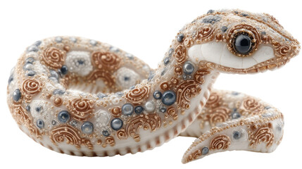 Fototapeta premium Ornate Snake Figurine: A meticulously crafted snake figurine, adorned with intricate details and shimmering embellishments, presents a captivating blend of artistry and nature.