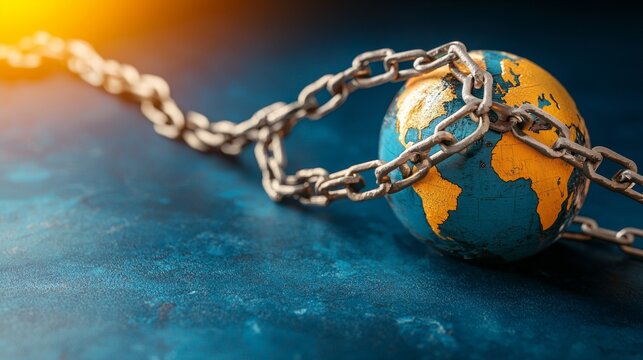 Breaking the Chains: Global Responsibility to End Modern Slavery Concept - Illustration of Broken Chain Link Over Globe - Powered by Adobe