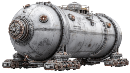 Industrial Tanker: A detailed shot of a large, metallic industrial tanker with an intricate design and a sense of heavy-duty functionality.