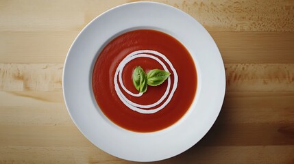 Tomato Soup with Cream and Basil Garnish