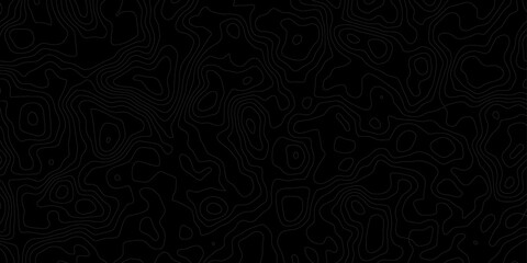 Topographic map wavey line digital style illustration with white contour lines on a black background creating an abstract design,  creating a seamless and intricate design of elevation and terrain.
