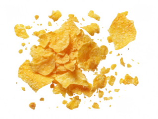 Corn flakes explosion isolated on transparent background