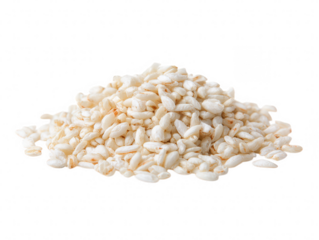 Pile of puffed rice grains isolated on transparent background