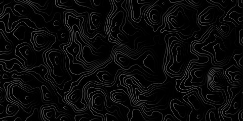  seamless topographic map pattern featuring white contour lines  black background, perfect for surface design and texture.