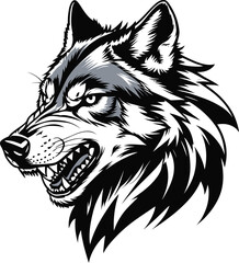 Fierce wolf head illustration depicting an angry howling predatory mammal ready to attack