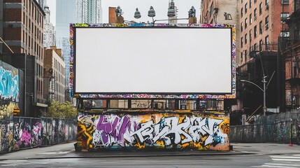 Urban Billboard Advertisement Space with Graffiti Art in New York City