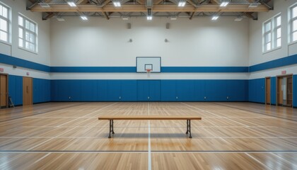 An indoor basketball court showcases a polished wooden floor and ample natural light.
