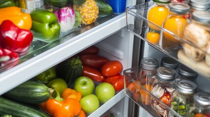 Fresh vegetables and fruits organized neatly in a refrigerator showcasing healthy food choices at home