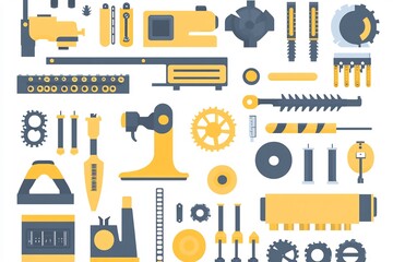 Flat vector factory automated IoT connected robots maintenance alerts and centralized dashboards