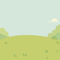 Cartoon Nature Landscape Background with Green Hills and Bushes vector illustration