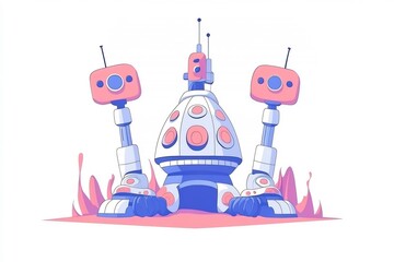 Flat vector factory automated IoT connected robots maintenance alerts and centralized dashboards