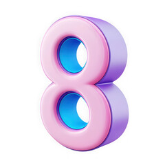 Pink and purple number eight 3d render isolated on transparent background