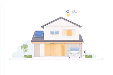 Flat vector image of IoT powered energy efficient housing units solar tracking consumption reports and automation