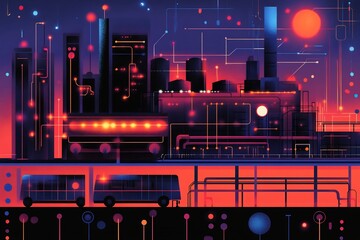 Flat vector illustration of IoT applications transportation logistics vehicle diagnostics and route planning
