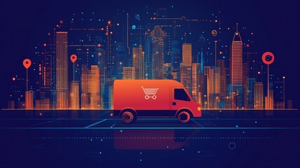 Flat vector model of IoT based fleet tracking system showing location analytics route optimization fuel usage reports