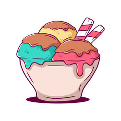 Bowl of ice cream with three different flavors