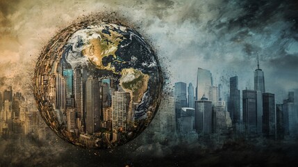 Urban planet, Earth and cityscapes merging in a conceptual illustration