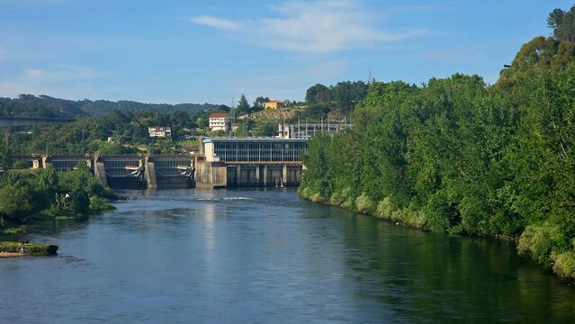 landscape of the mi&ntilde;o River in ourense, reservoir of the velle power plant