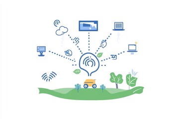Flat vector of smart agriculture using IoT sensors irrigation soil monitoring and weather predictions