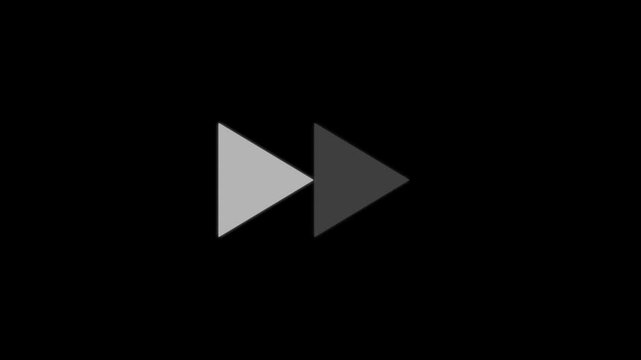 Triangular video element isolated on black background. Rewind button icon isolated on black background. 4K Video,