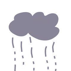 A cartoon grey cloud with falling grey rain drops.