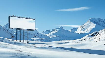 Blank Billboard in Snowy Mountain Landscape Provides Advertising Canvas