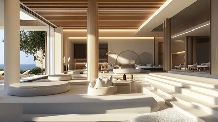 Serene Luxury Interior with Ocean View, Modern Architecture and Relaxing Atmosphere