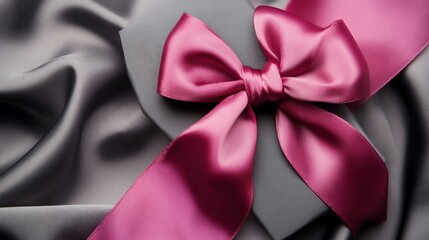 Elegant gift box adorned with a luxurious pink satin bow against a draped fabric backdrop