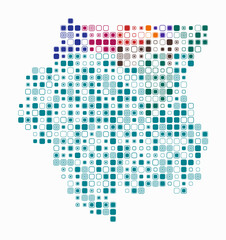 Suriname, shape of the country built of colored cells. Digital style map of Suriname on a white background. Large size rounded square blocks. Awesome vector illustration.