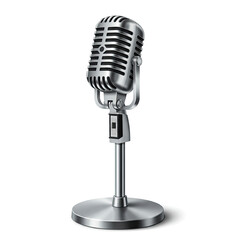 Realistic Vintage Silver Microphone Illustration on White Background
