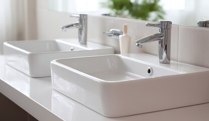 Bathroom sinks with modern chrome faucets