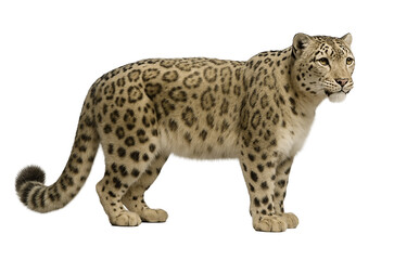 Naklejka premium Snow Leopard Standing in Profile White Background