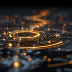 Obraz premium data funneling from wearables into a central AI engine for predictive analysis, stylized digital concept with glowing lines