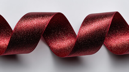 Wavy red ribbon on white background, symbolizing elegance and movement