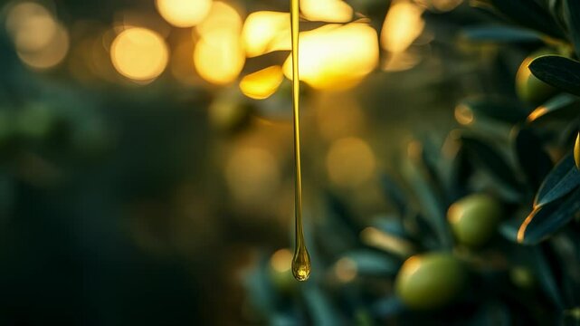 Golden elixir: A droplet of pure olive oil, captured in a moment of extraction