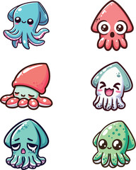 set collection kawaii expressive squid vector 