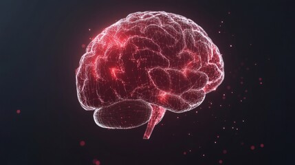 Red human brain silhouette on black background abstract object.

